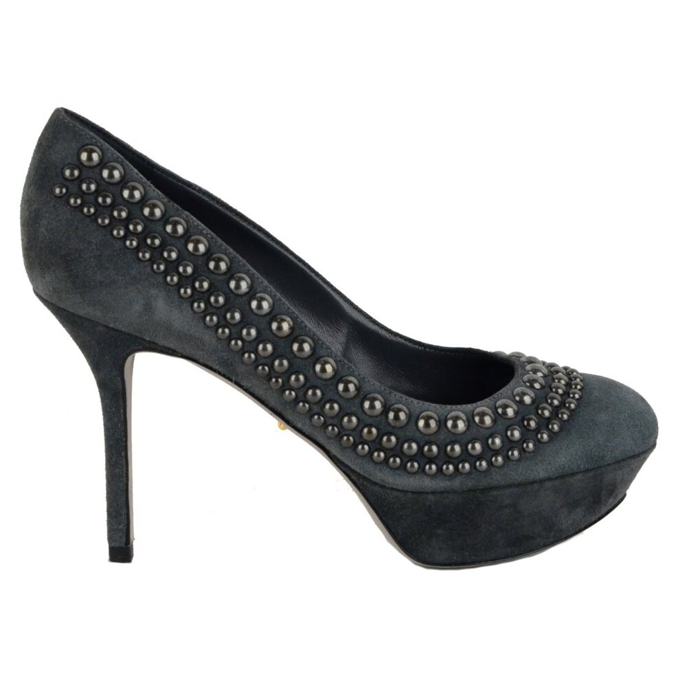SERGIO ROSSI SHOES STUDDED PUMPS GRAY SUEDE LEATHER HIGH HEEL sz 39.5 9.5